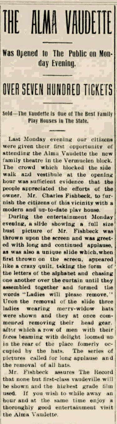 Regent Theater - Aug 19 1909 Opening Of Vaudette - Note Mention Of Fishbeck (newer photo)